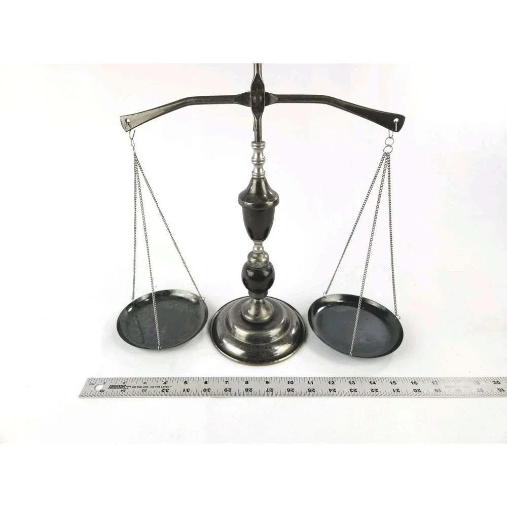 Vintage Wood & Metal Functioning Libra Scale‎ of Justice w Eagle Finial
